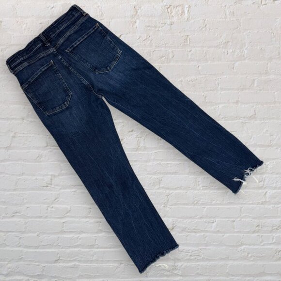 ZARA The Dreed Flare Button Fly Raw Hem Dark Wash Stretch Denim Jeans Size 8 - Picture 5 of 5